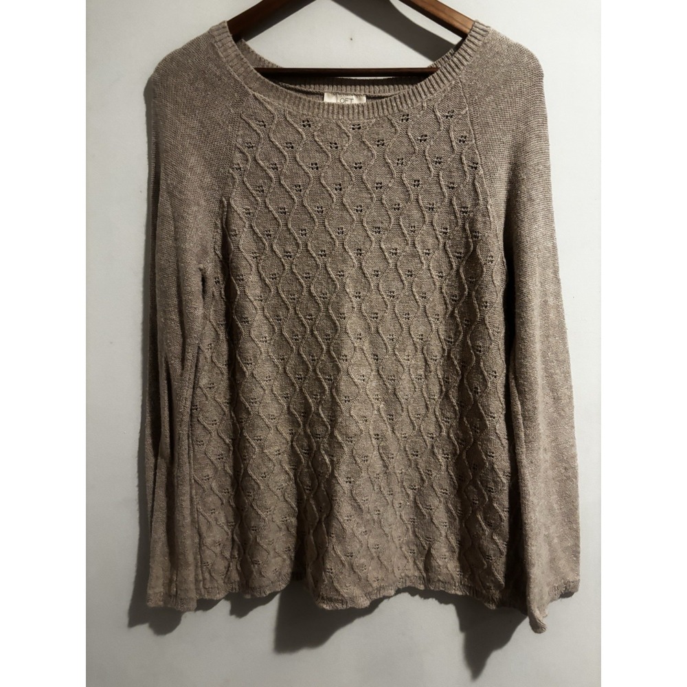 Ann Taylor Loft Women's Medium Long Sleeve Eyelet Cotton Nylon Tan Beige